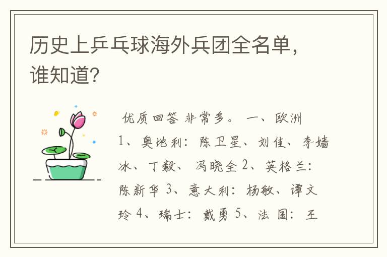 历史上乒乓球海外兵团全名单,谁知道?