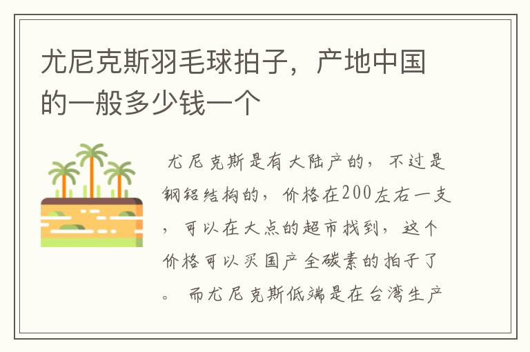 尤尼克斯羽毛球拍子,产地中国的一般多少钱一个