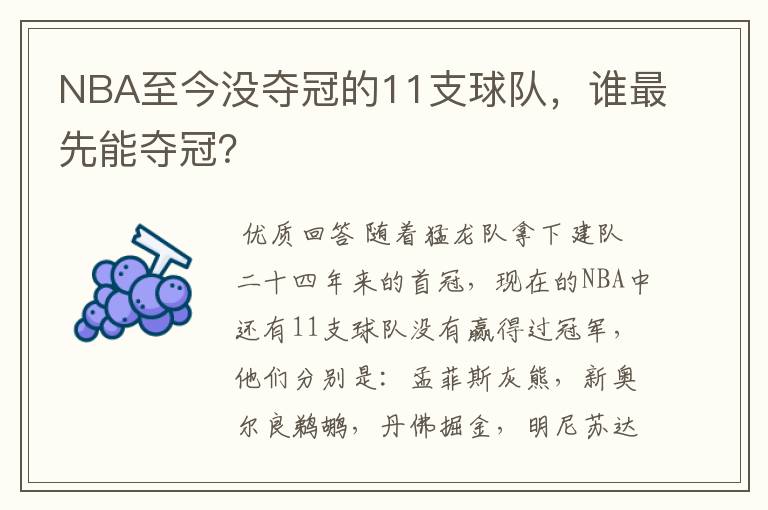 NBA至今没夺冠的11支球队,谁最先能夺冠?