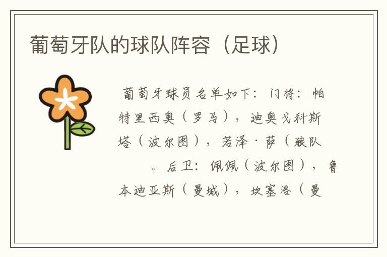 葡萄牙队的球队阵容(足球)
