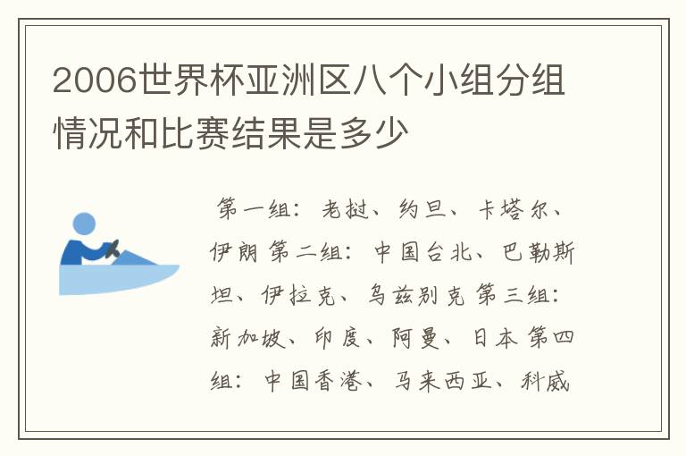 2006世界杯亚洲区八个小组分组情况和比赛结果是多少