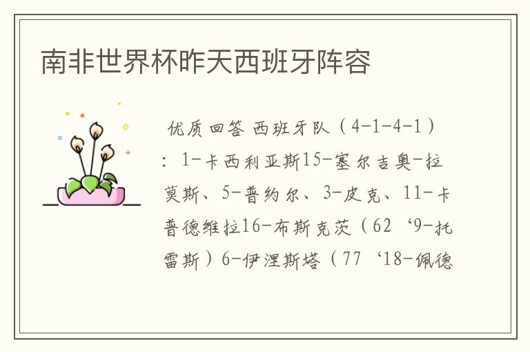 南非世界杯昨天西班牙阵容