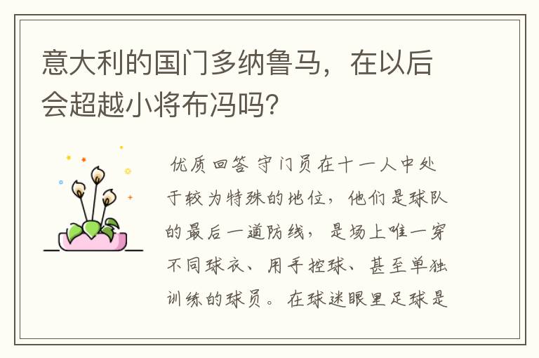 意大利的国门多纳鲁马,在以后会超越小将布冯吗?
