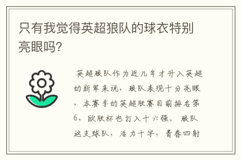 只有我觉得英超狼队的球衣特别亮眼吗?