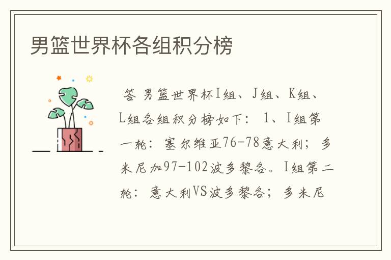 男篮世界杯各组积分榜