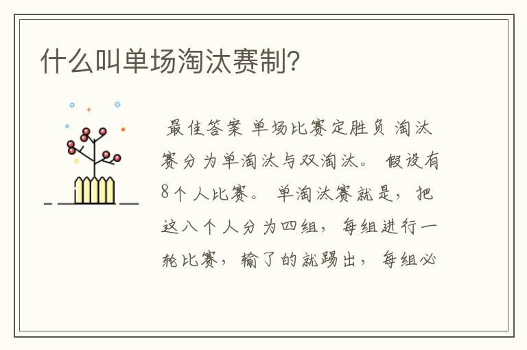 什么叫单场淘汰赛制?
