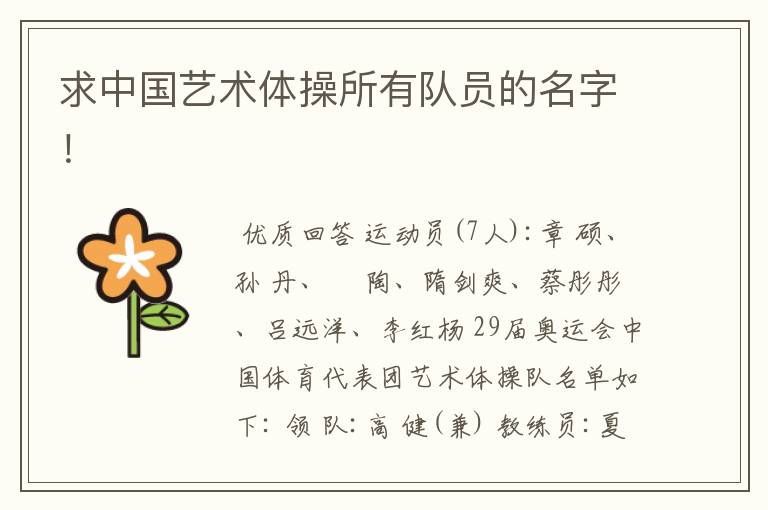 求中国艺术体操所有队员的名字!