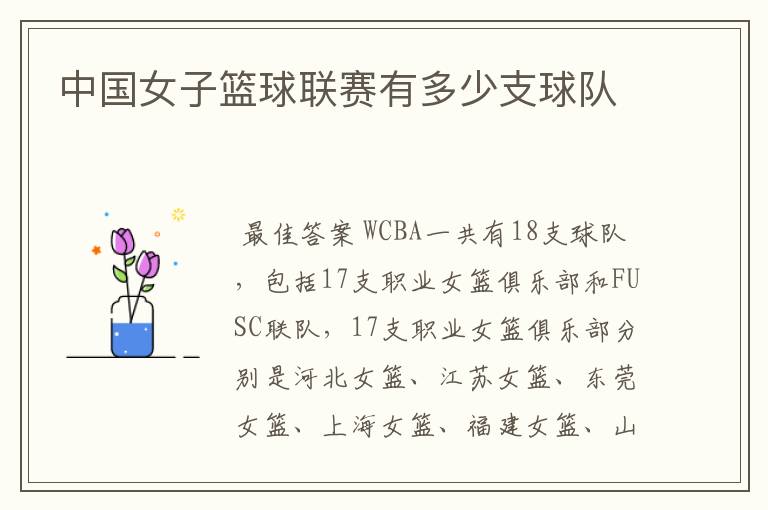 中国女子篮球联赛有多少支球队