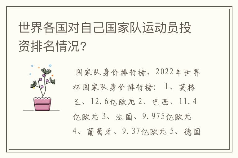 世界各国对自己国家队运动员投资排名情况?