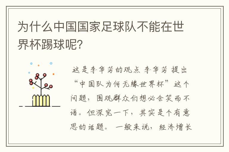 为什么中国国家足球队不能在世界杯踢球呢?