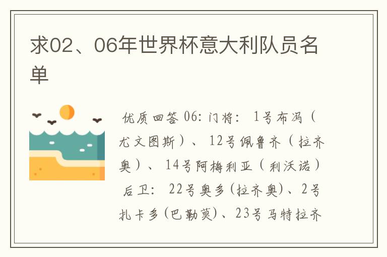 求02、06年世界杯意大利队员名单