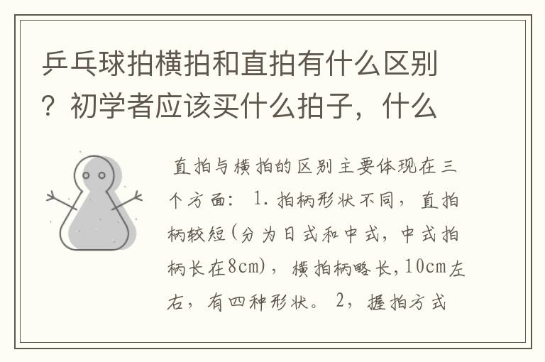 乒乓球拍横拍和直拍有什么区别?初学者应该买什么拍子,什么牌子和价位呢?