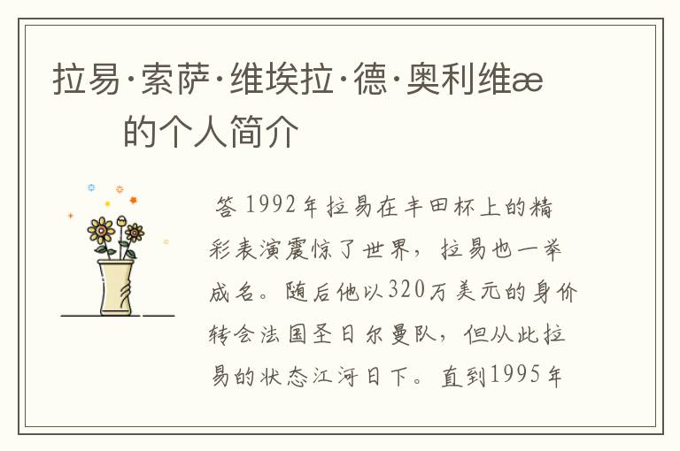 拉易·索萨·维埃拉·德·奥利维拉的个人简介