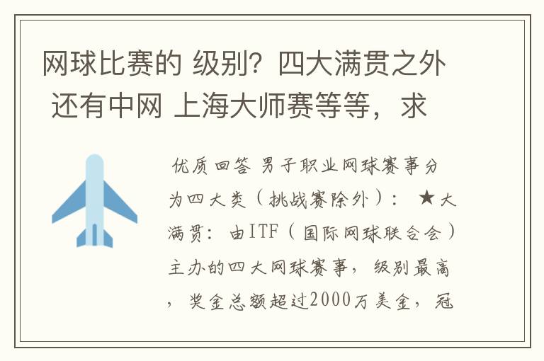网球比赛的 级别?四大满贯之外 还有中网 上海大师赛等等,求详细的级别序列?