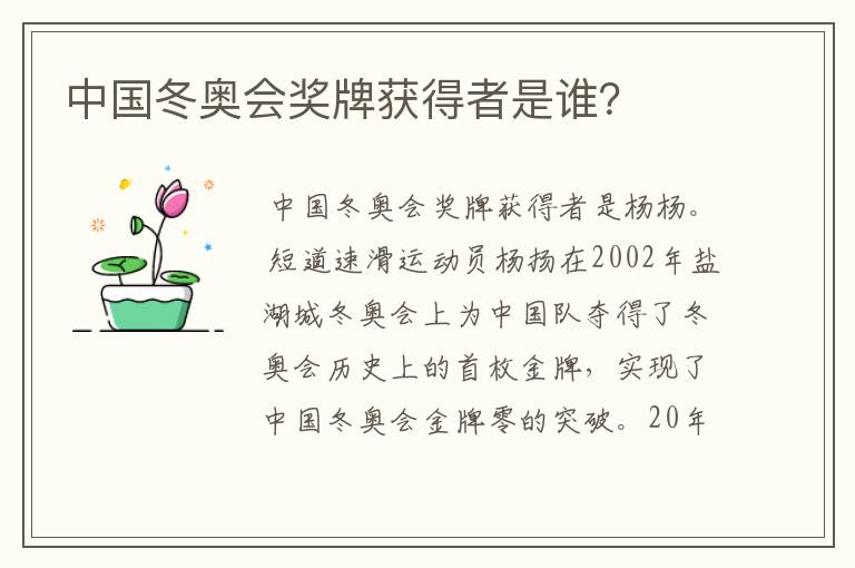 中国冬奥会奖牌获得者是谁?