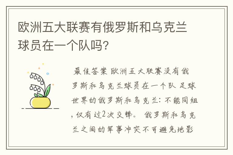 欧洲五大联赛有俄罗斯和乌克兰球员在一个队吗?