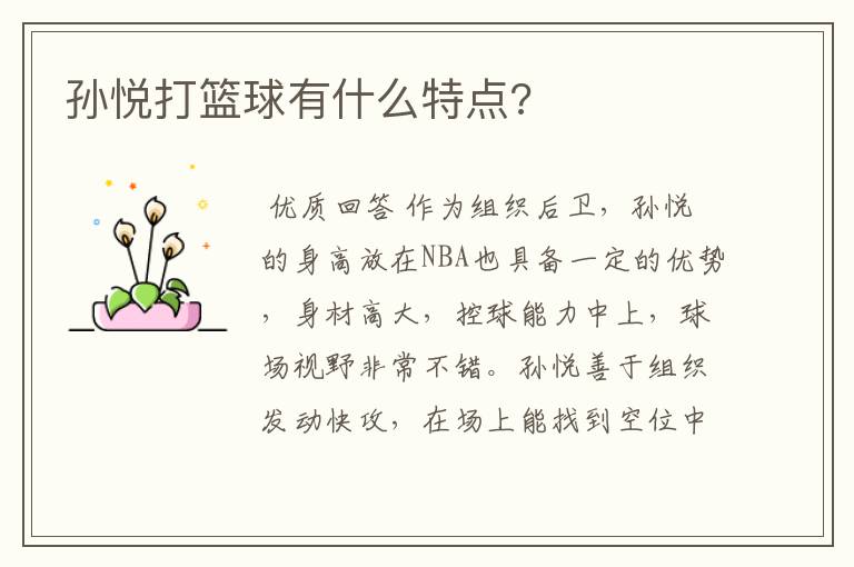 孙悦打篮球有什么特点?