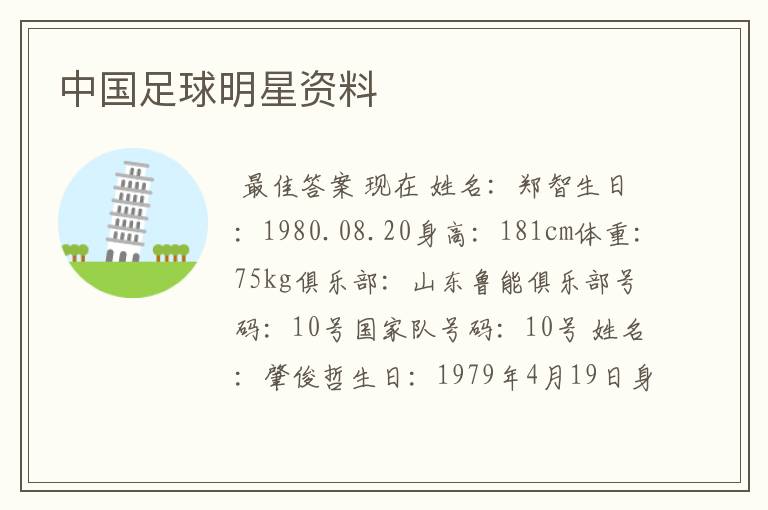 中国足球明星资料