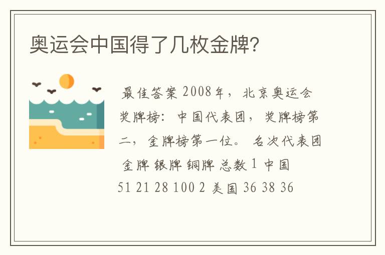 奥运会中国得了几枚金牌?