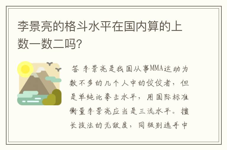 李景亮的格斗水平在国内算的上数一数二吗?