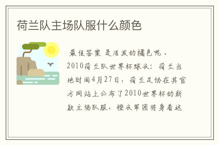 荷兰队主场队服什么颜色