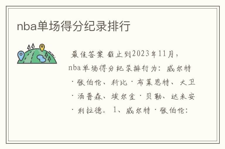 nba单场得分纪录排行