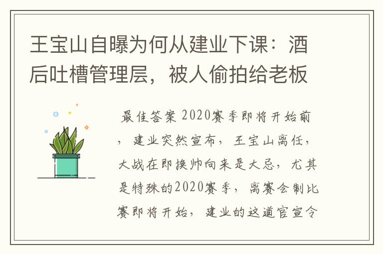 王宝山自曝为何从建业下课:酒后吐槽管理层,被人偷拍给老板