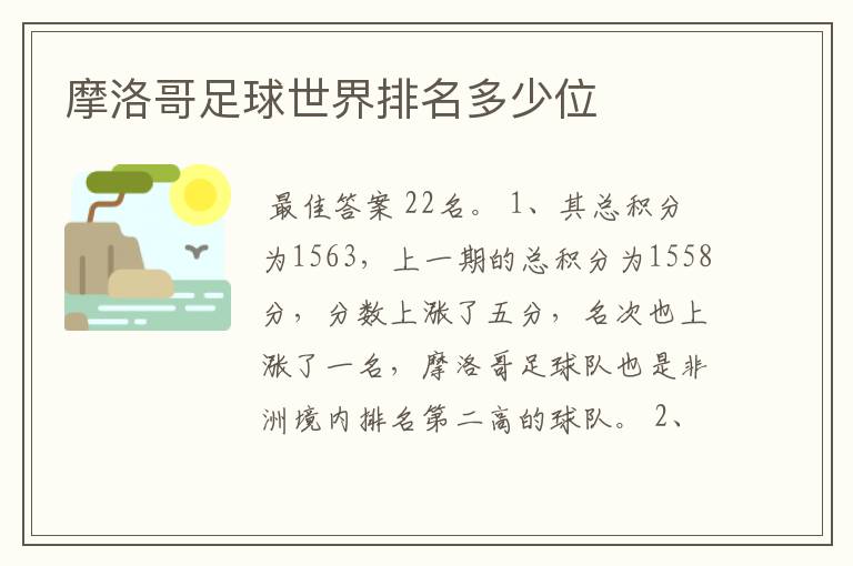 摩洛哥足球世界排名多少位