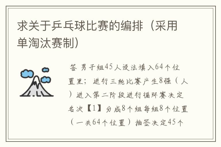 求关于乒乓球比赛的编排(采用单淘汰赛制)