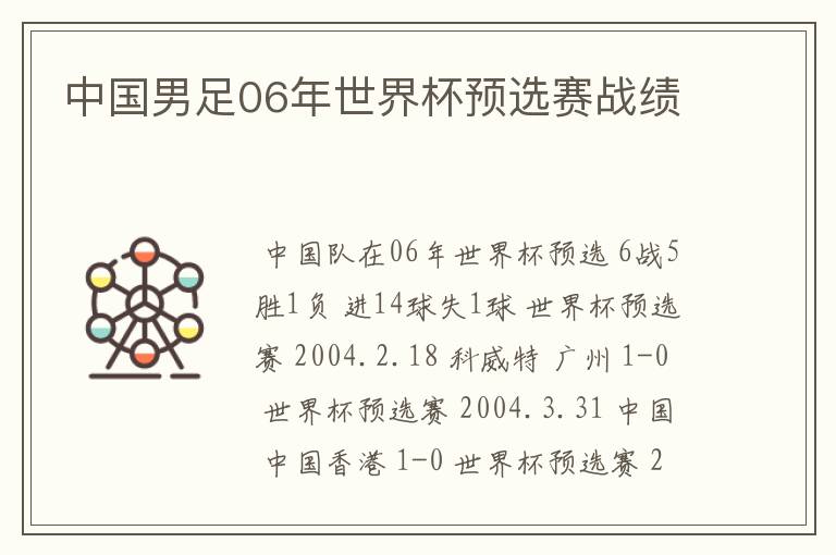 中国男足06年世界杯预选赛战绩