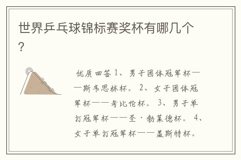 世界乒乓球锦标赛奖杯有哪几个?