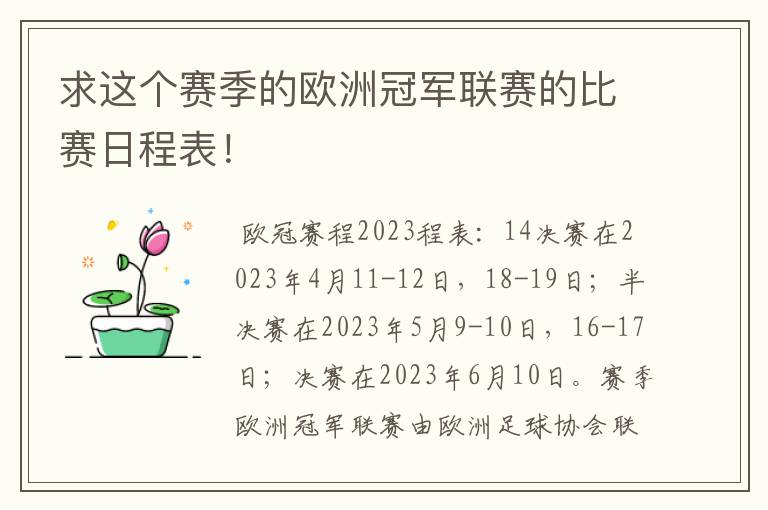 求这个赛季的欧洲冠军联赛的比赛日程表!