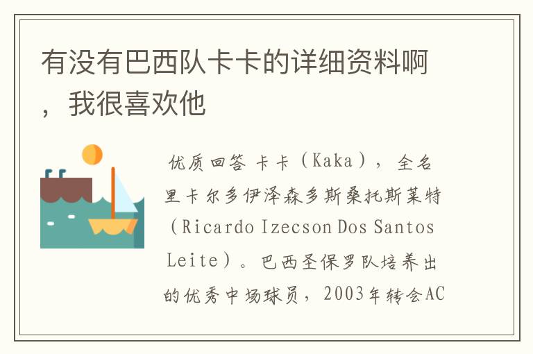 有没有巴西队卡卡的详细资料啊,我很喜欢他