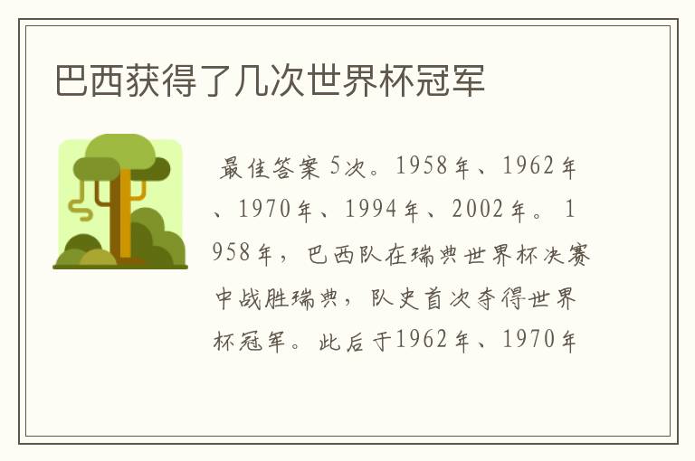 巴西获得了几次世界杯冠军