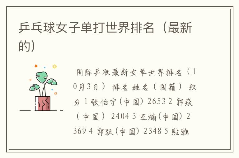 乒乓球女子单打世界排名(最新的)