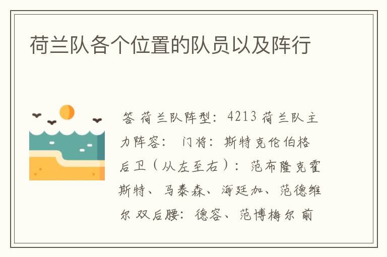 荷兰队各个位置的队员以及阵行