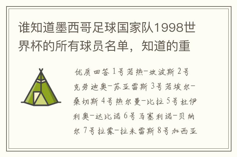 谁知道墨西哥足球国家队1998世界杯的所有球员名单,知道的重赏