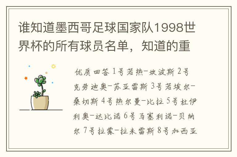 谁知道墨西哥足球国家队1998世界杯的所有球员名单,知道的重赏