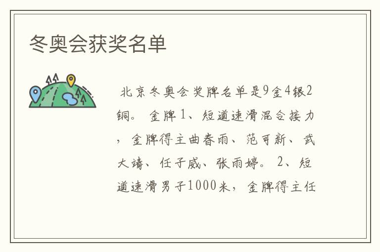 冬奥会获奖名单