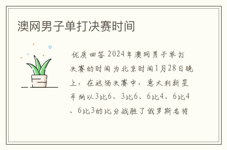 澳网男子单打决赛时间