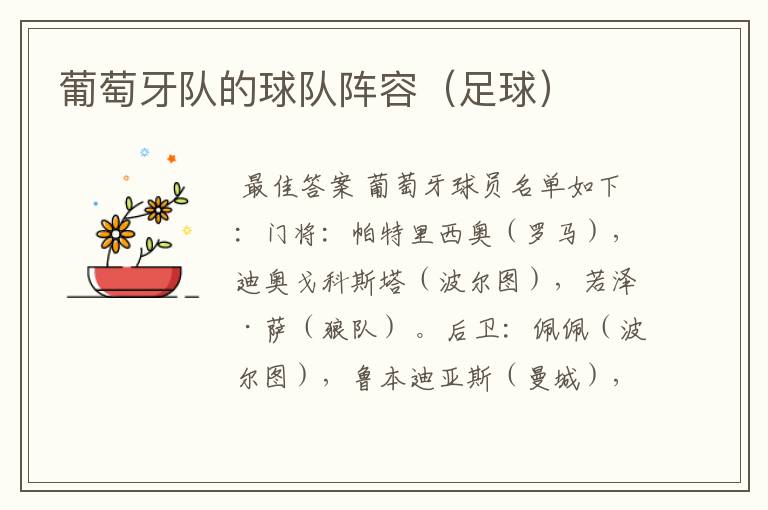 葡萄牙队的球队阵容(足球)