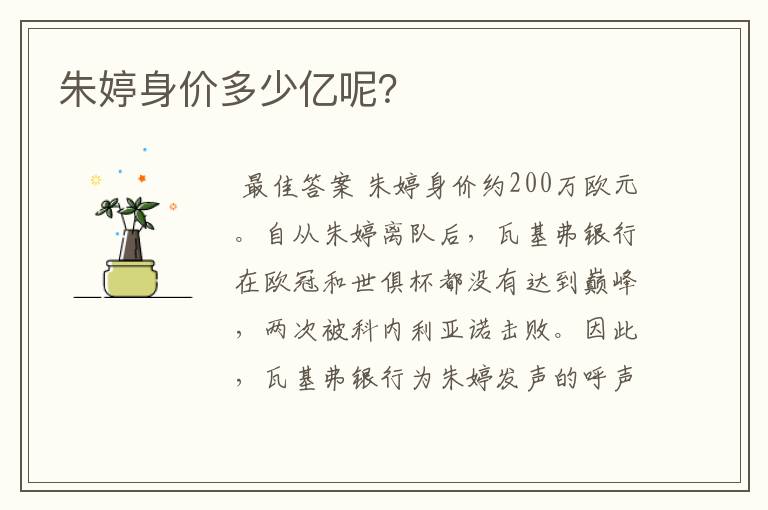 朱婷身价多少亿呢?