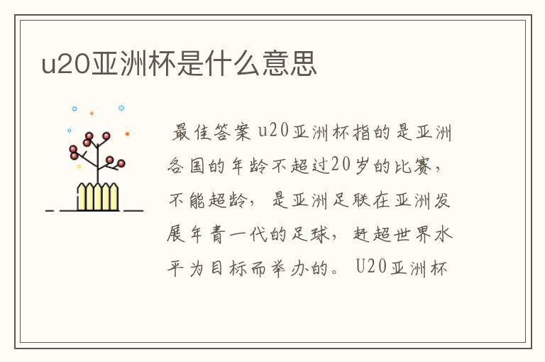 u20亚洲杯是什么意思