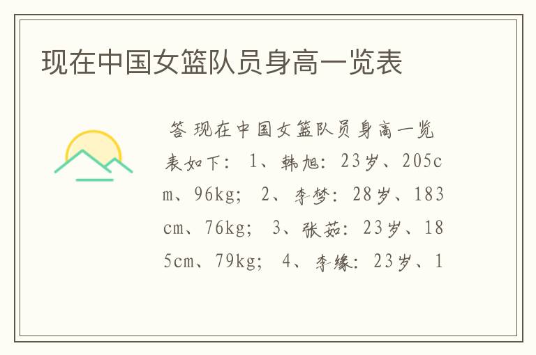 现在中国女篮队员身高一览表