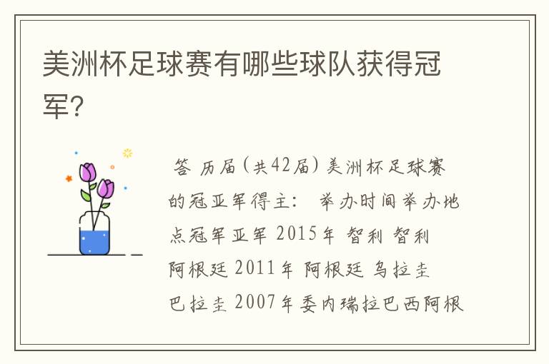 美洲杯足球赛有哪些球队获得冠军?