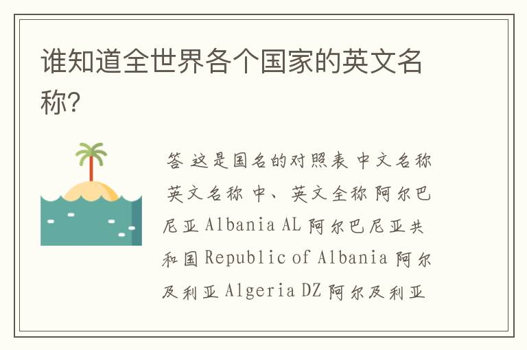 谁知道全世界各个国家的英文名称?