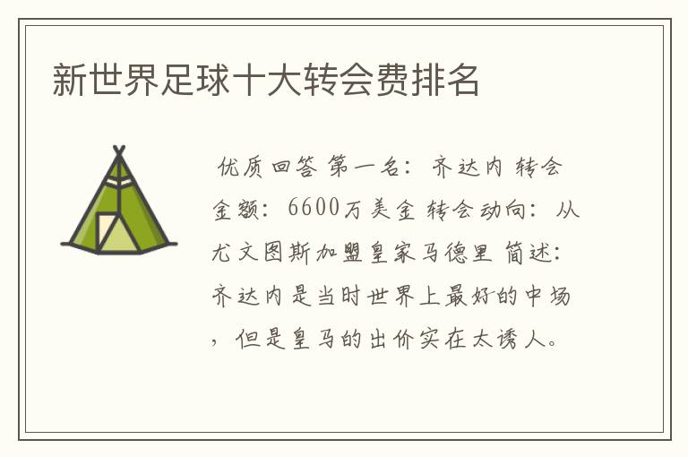 新世界足球十大转会费排名