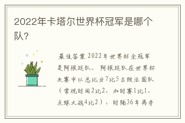 2022年卡塔尔世界杯冠军是哪个队?