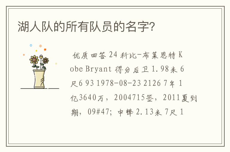湖人队的所有队员的名字?