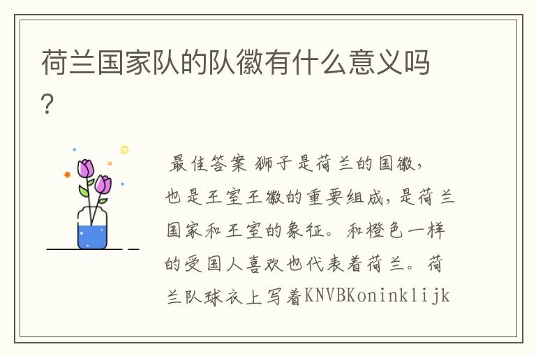 荷兰国家队的队徽有什么意义吗?